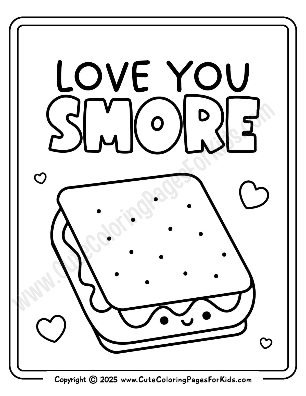 love you smore coloring sheet with cute smores illustration
