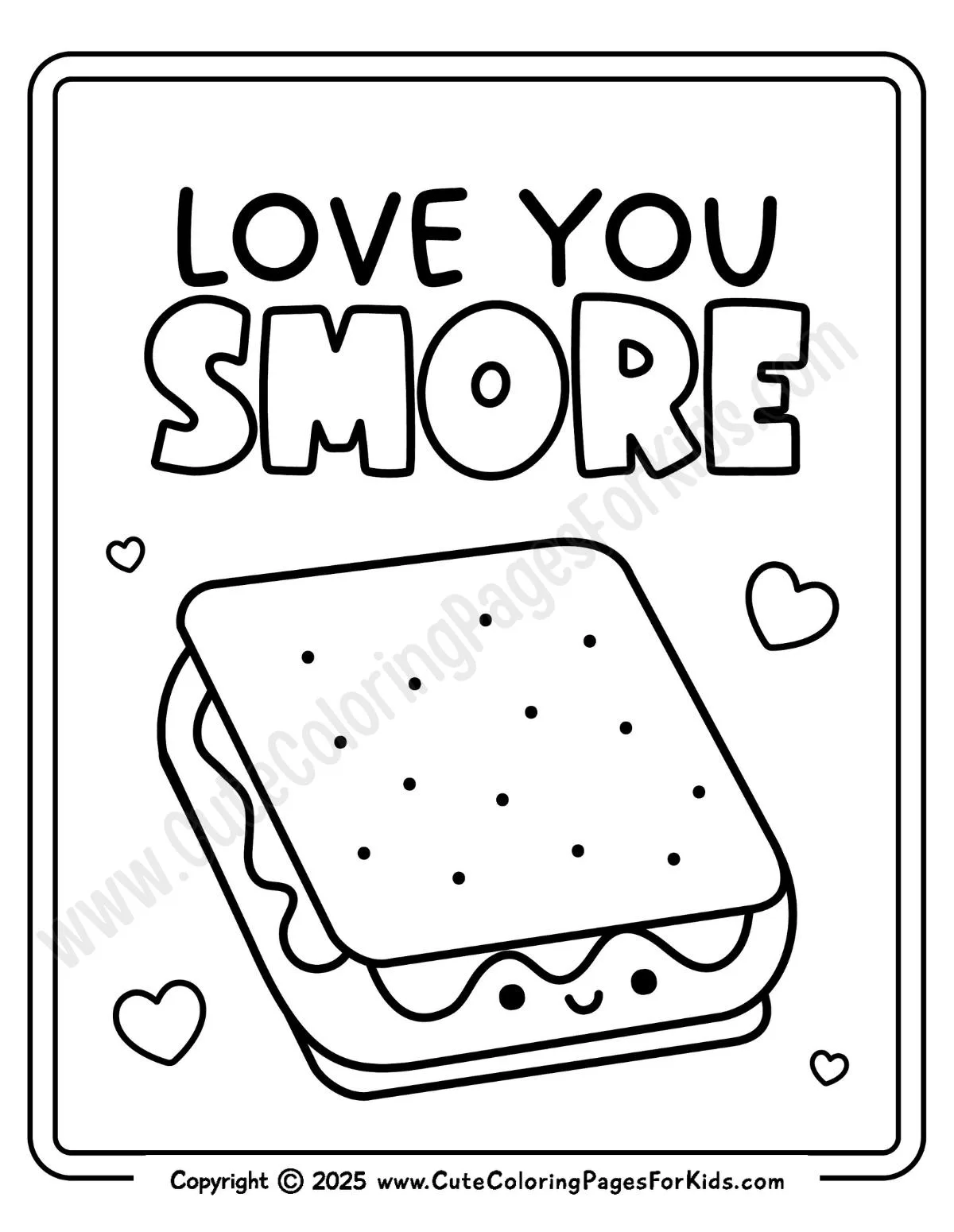 love you smore coloring sheet with cute smores illustration