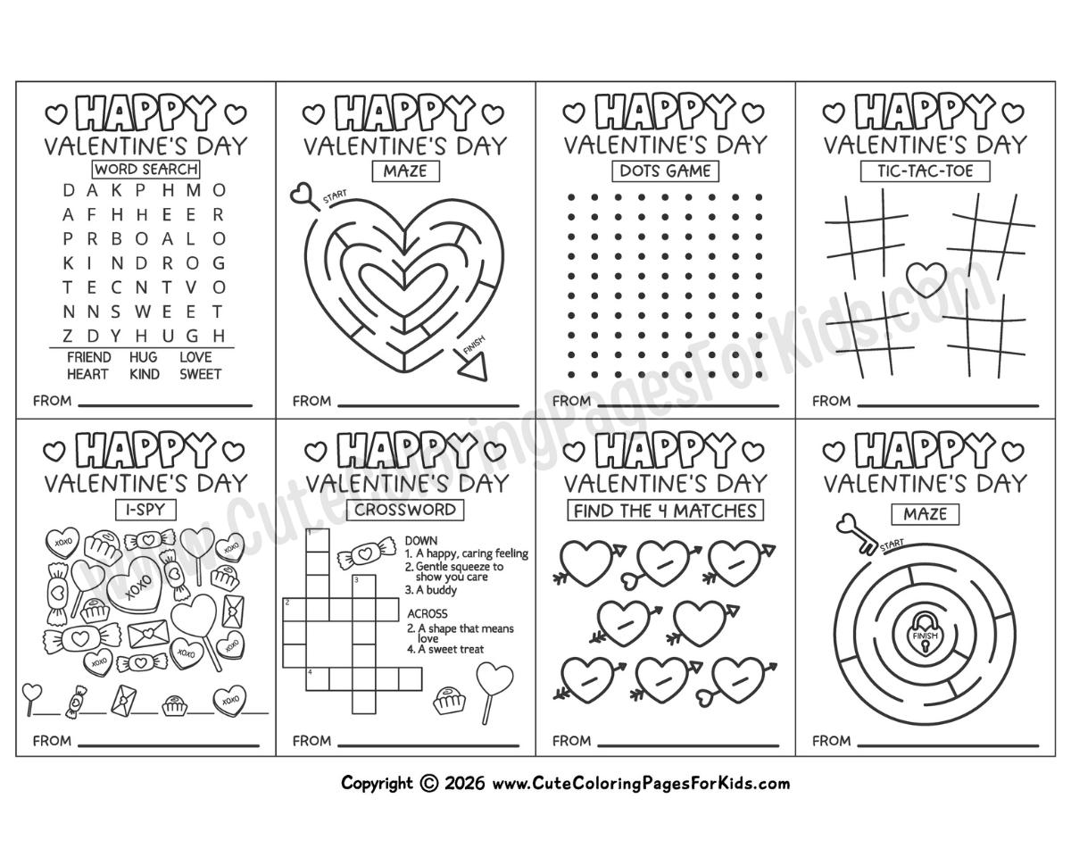 Printable Classroom Valentine's Day Gifts with Mini Games