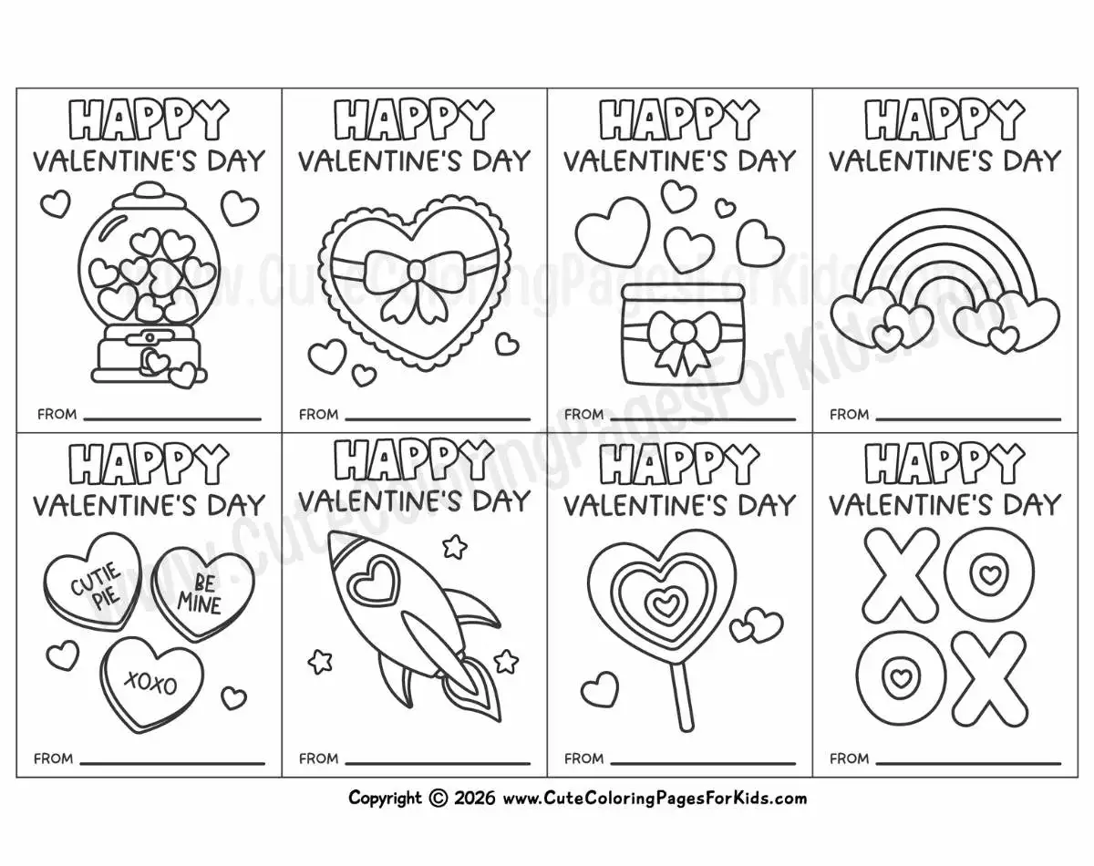 happy valentine's day coloring cards for kids