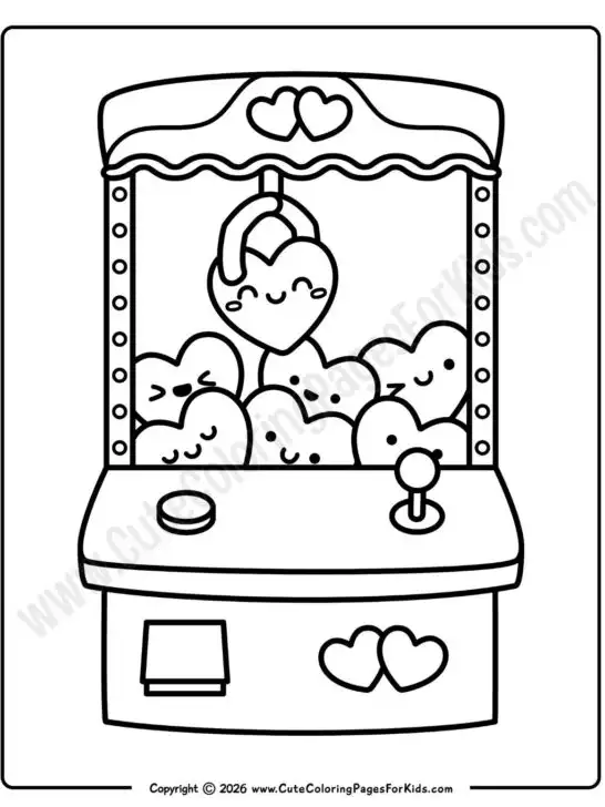 kawaii valentine's day claw machine coloring page