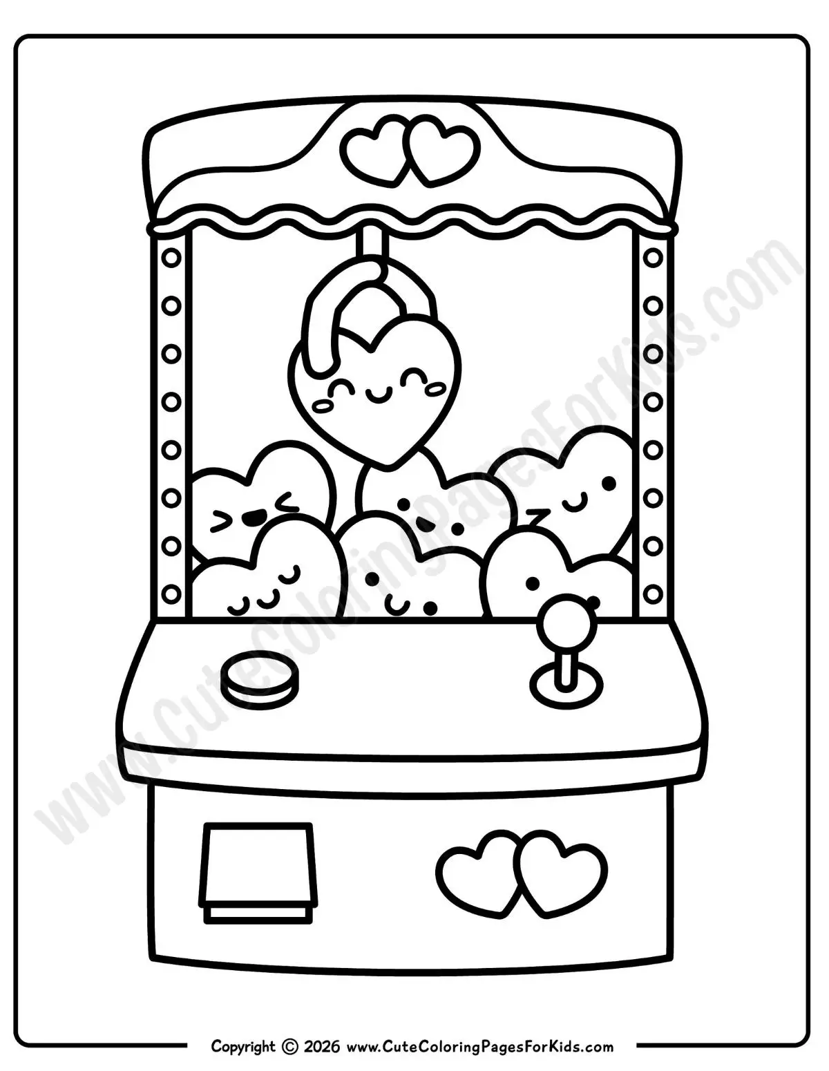 kawaii valentine's day claw machine coloring page
