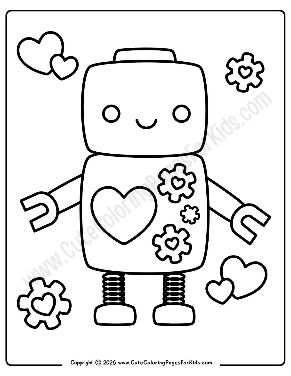 cute valentines day robot coloring page (easy to color)