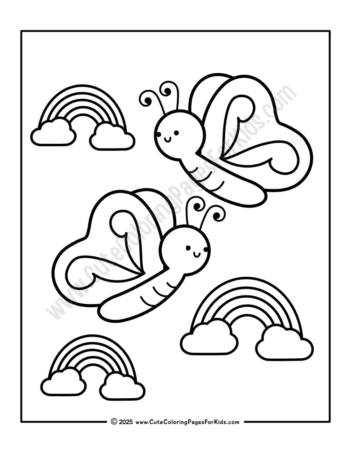 Spring butterflies and rainbow coloring sheet