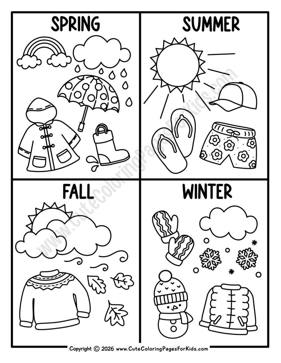 Four Seasons Weather Coloring Sheet