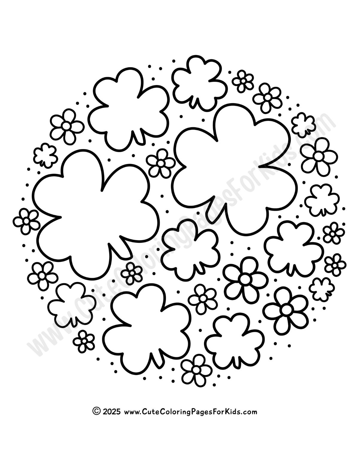 shamrocks and flowers coloring page