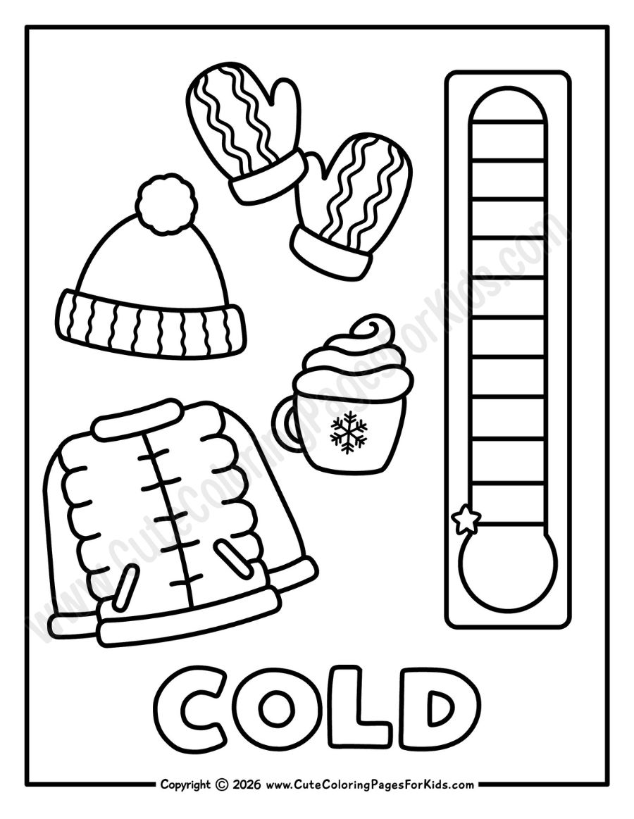 Cold temperature coloring page for kids