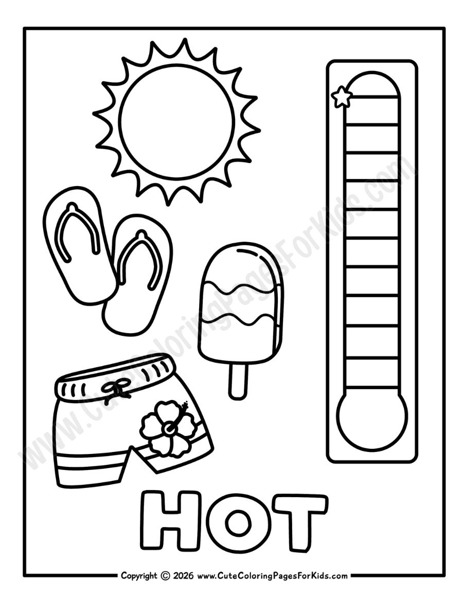 High temperature coloring page for kids