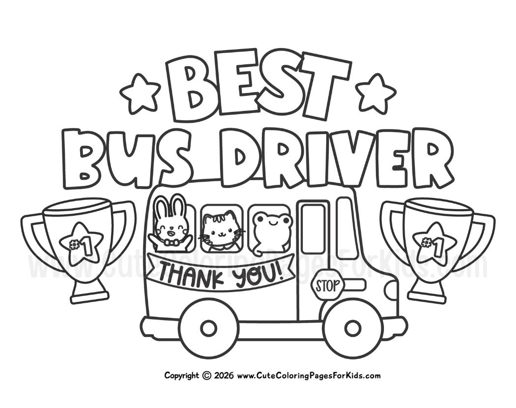Best Bus Driving coloring page with Thank You message