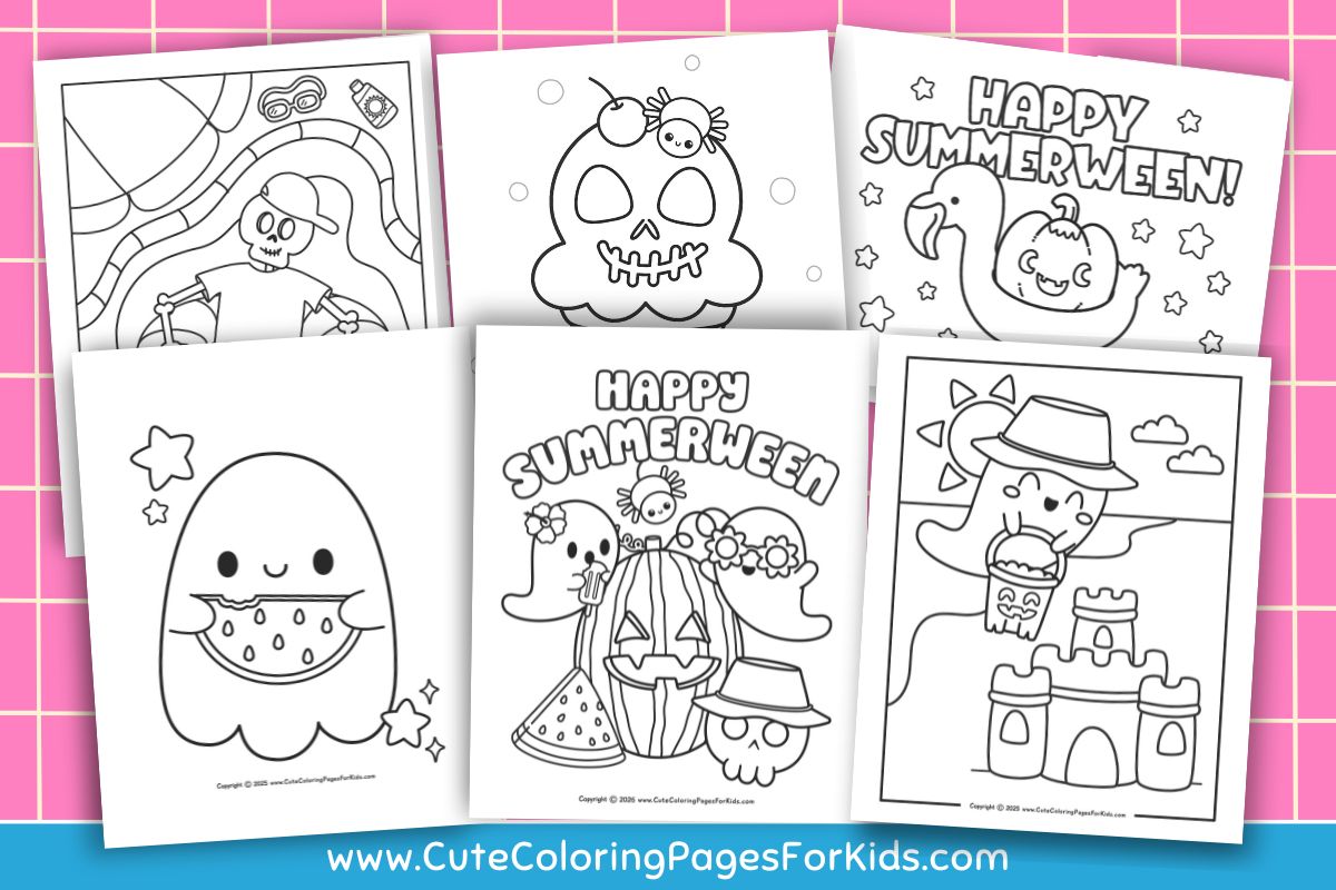 preview of 6 summerween coloring pages from cutecoloringpages.com