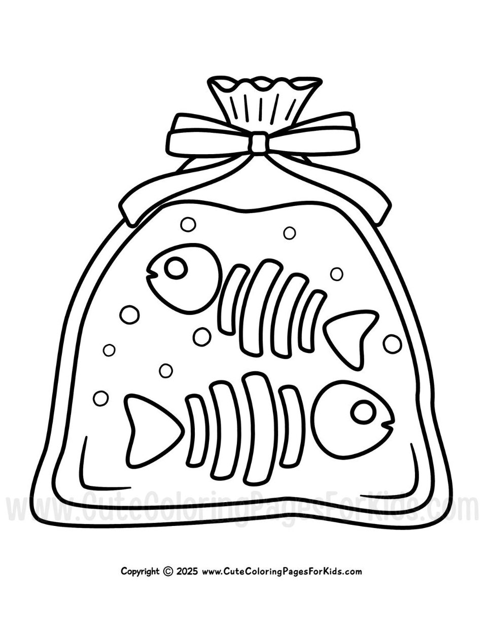 skeleton goldfish in a bag coloring page