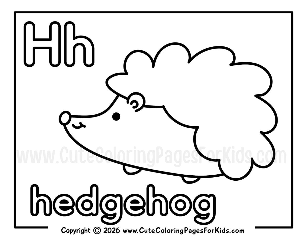 Letter H coloring page featuring a simple illustration of a hedgehog