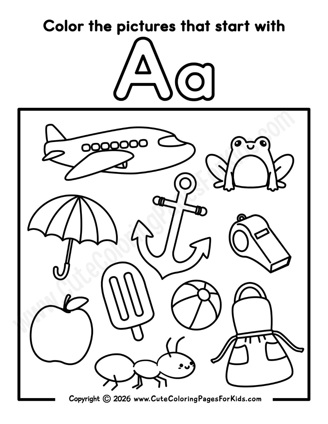 letter a coloring activity sheet for kids