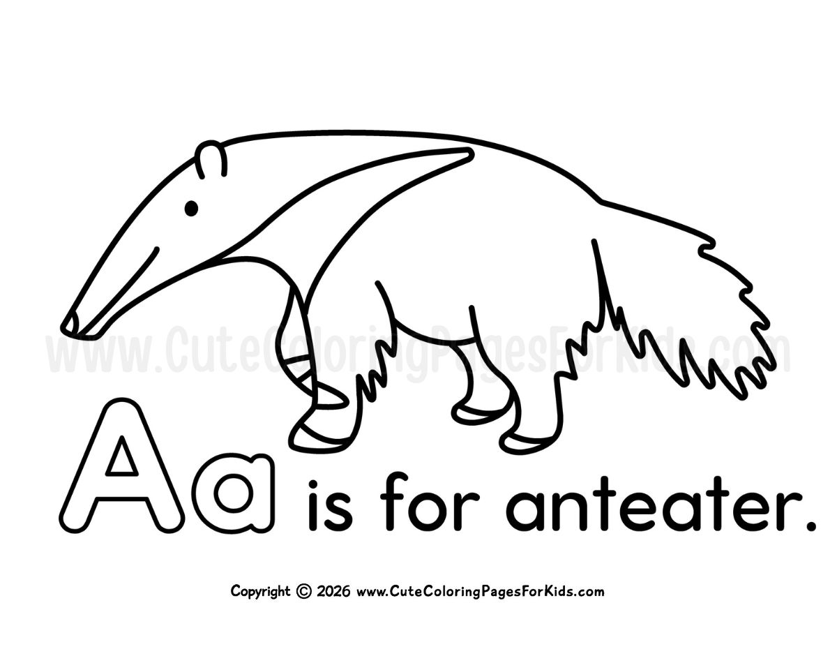 picture of an anteater to color with the words "Aa is for anteater"