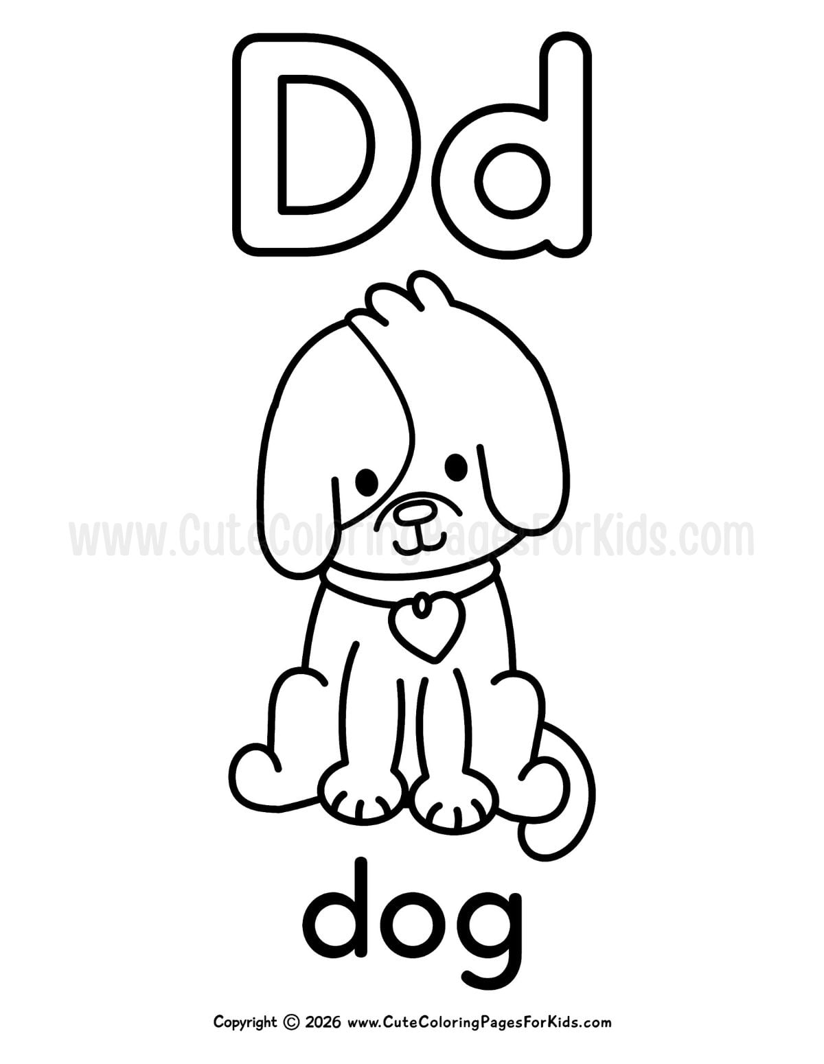 Letter C coloring page with cute dog illustration