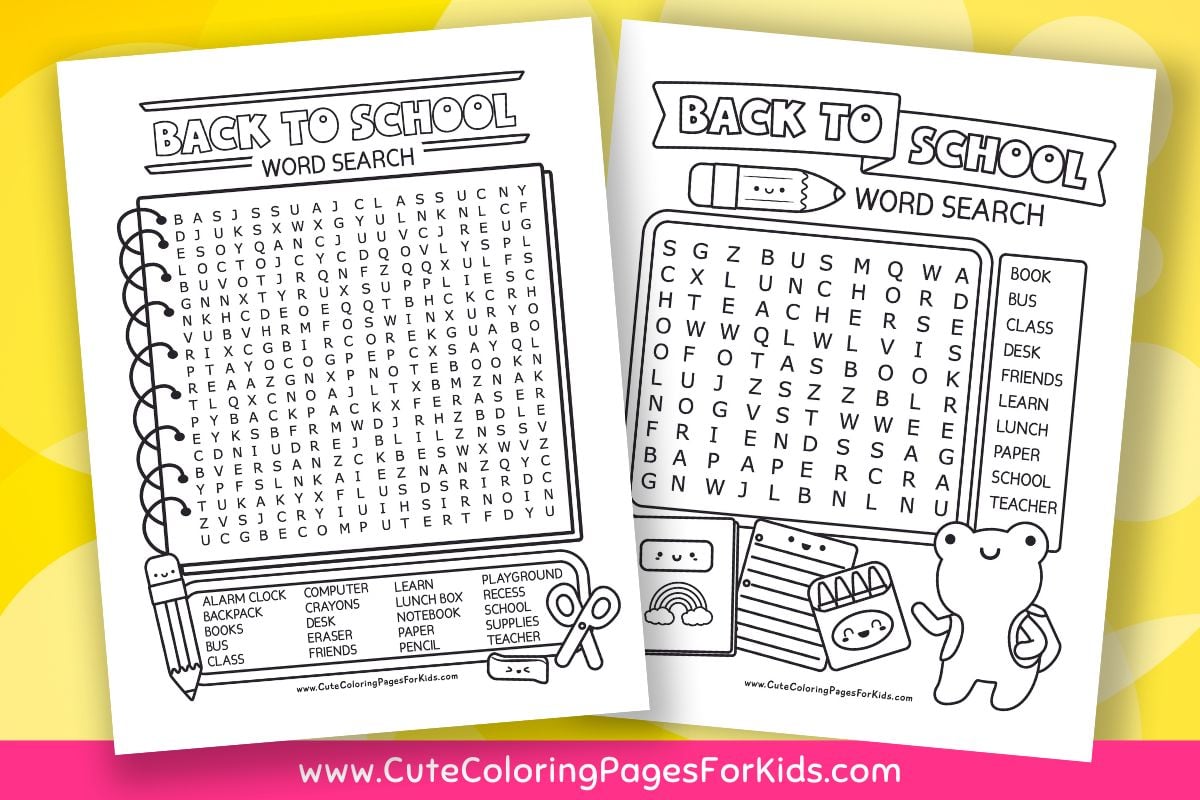 preview of free printable back to school word search sheets from cutecoloringpagesforkids.com