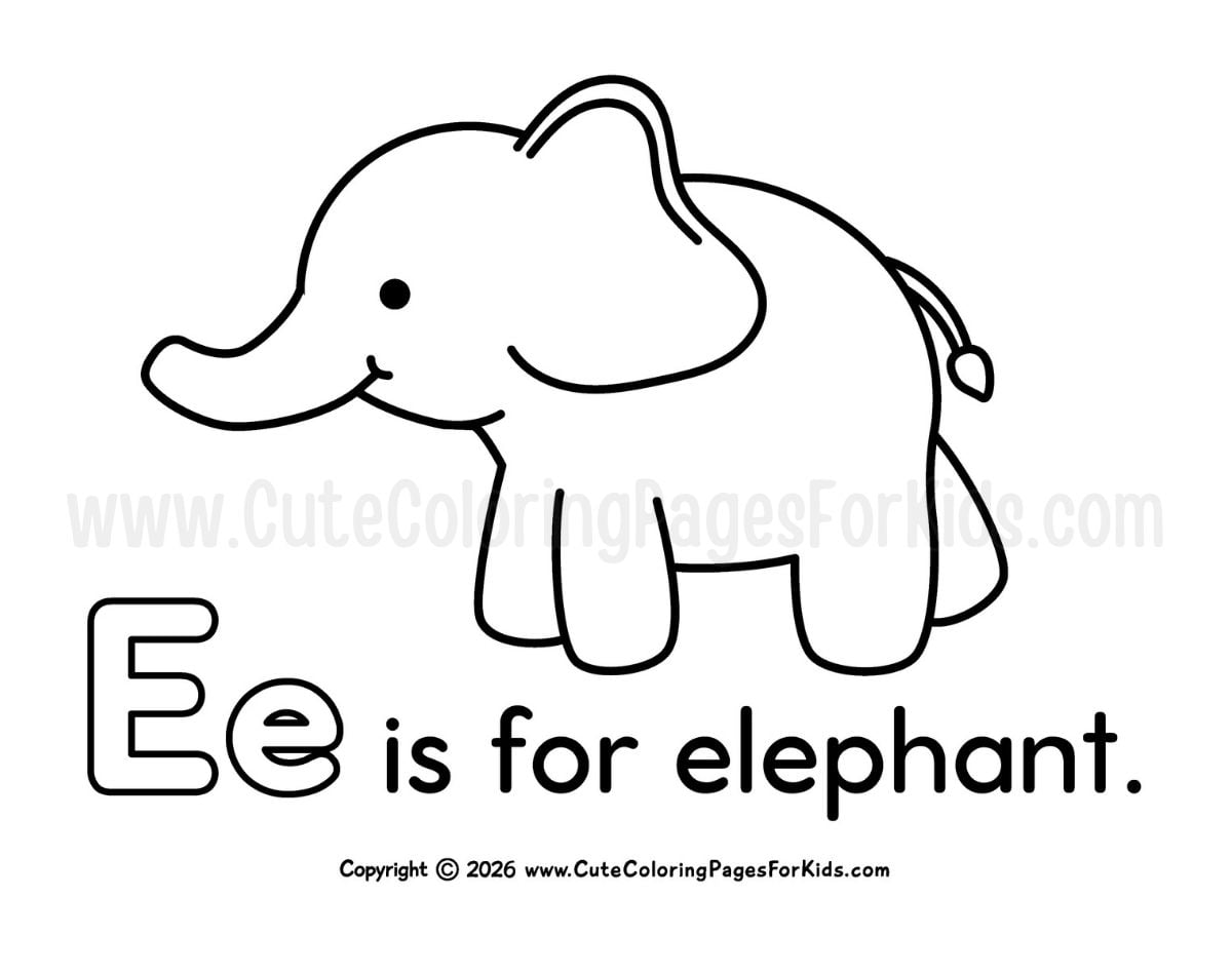 picture of an elephant to color with the words "Ee is for elephant"